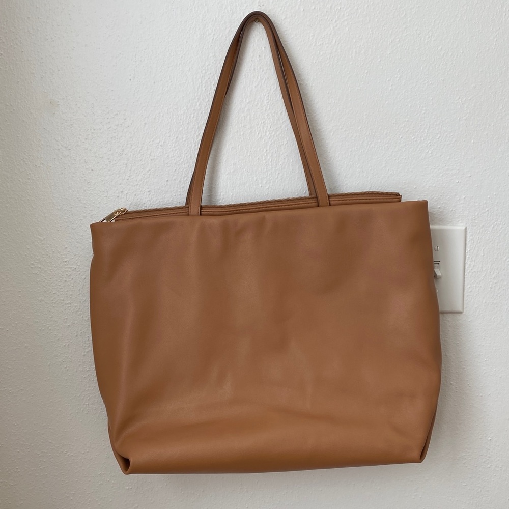 Vegan Tan Cognac Leather Large Tote / Laptop / Work Bag - A New Day at Target